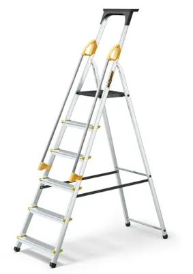 Immagine prodotto di Drabest | Scala - 6 gradini, portata 150 kg - Scala con corrimano, scala in alluminio, piedini antiscivolo, scaletta, scala pieghevole