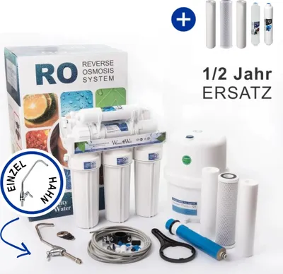 Produktbild von Umkehrosmoseanlage 6 Stufen RO6 Wasserfilter Mit Einzel Hahn Und 1/2 Jahr Ersatz