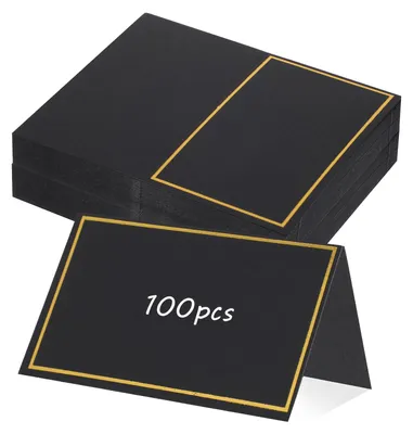 Tischkarten, 100 Stück, blanko, mit Goldfolienrand, schwarz