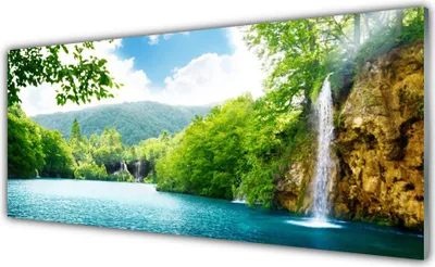 Produktbild von Glasbilder 125x50 Wandbild Druck auf Glas Wasserfall See Bäume Natur