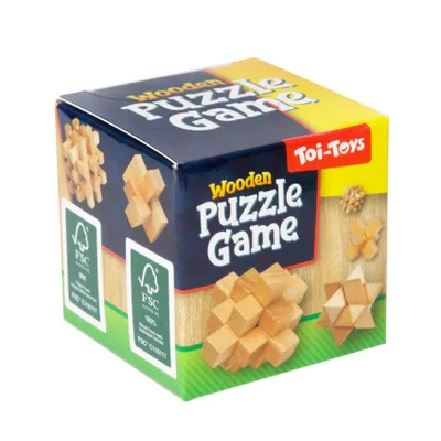 Produktbild von 3D-Puzzle Holz Knobelspiel, verschiedene Varianten in Schachtel 5x5cm