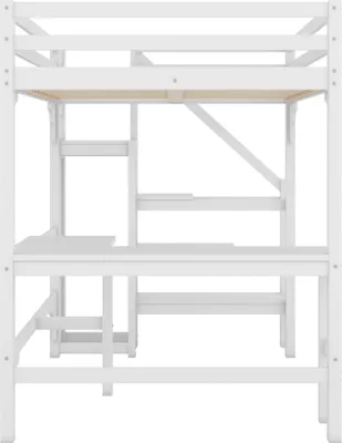 Produktbild von okwish Hochbett 140x200 Kinderbett mit L-förmiger Schreibtisch und Offener Kleiderschrank,Jugendbett mit Stauraumtreppe,Bettgestell,Weiß,ohne Matratze