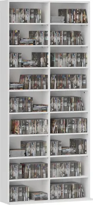 Image de HOMCOM Rangements pour CD et DVD, meuble de rangement multimédia, capacité max. 640 CD/360 DVD et 430 Blu-ray, 18 compartiments 14 étagères réglables, pour salon, chambre, 78,5x24x175cm, blanc