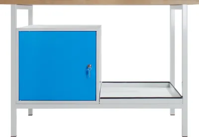 Produktbild von Werkbank Light Rhino mit Ablagefach + 1 Tür | HxBxT 82,5x120x60cm | Traglast 300kg | Lichtgrau/Lichtblau