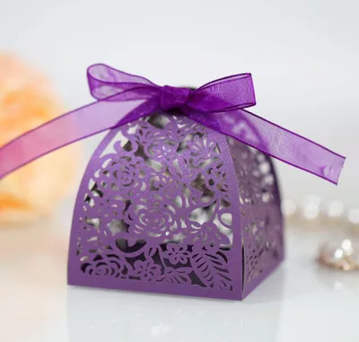 Image de Boîtes cadeaux avec ruban - 50 pièces - Pliables - Mariage/Cadeau - Papier - Motifs floraux - 15 x 15 cm - Boîtes cadeaux