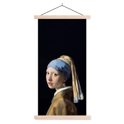 Produktbild von MuchoWow® Textilposter Mädchen mit Perlenohrring - Vermeer - Kunst 40x80 cm mit holzfarbenen Rahmen - Wohnzimmer