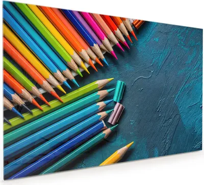 Produktbild von Küchenrückwand Spritzschutz Glas mit Motiv Buntstifte auf Holz 40 x 40 cm