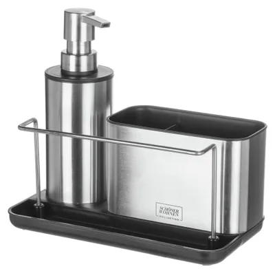 Produktbild von SCHÖNER WOHNEN-Kollektion Spülen Mod. SHIRLEY eleganter Spülorganizer Edelstahl für Küchenzubehör mit Spülmittelspender 0,2 l 21 x 18,5 x 11,5 cm Silber Schwarz