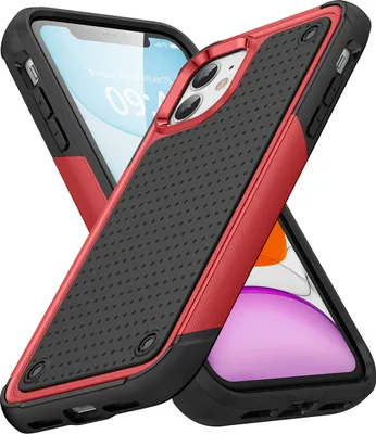 Produktbild von Für iPhone 11 Hülle Militärqualität Stoßfest Hybrid 2 in 1 Hart PC Weich TPU Handyhülle Rot Schwarz