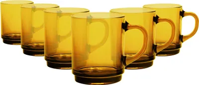 Immagine prodotto di 6x tazze da caffè in vetro Versailles giallo da 260 ml - Set di tazze colorate di grandi dimensioni - Bicchieri da tè Latté, cappuccino e cioccolata calda con manico - Da Duralex