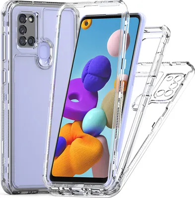 Image de Coque transparente pour Samsung Galaxy A21s, coque TPU et PC hybride transparente et résistante aux chocs
