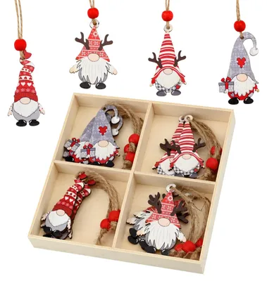 12 Holz-Wichtel-Anhänger für Weihnachtsbaum, 4 Designs