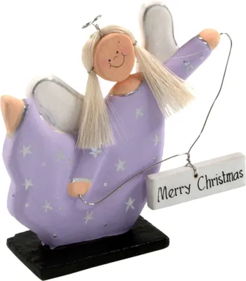 Produktbild von Weihnachtsengel, Christbaumschmuck ` Merry Christmas` - Lila, Mehrfarbig, Holz, 9*9*2 cm, Weihnachtsdeko