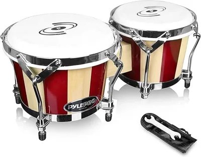 Produktbild von Bongo Trommel, Handtrommel, Bongo-Set 6.5”&7.5”/16.5cm&19cm, Handtrommel für Erwachsene, Anfänger & Profis, Hand Drum, Bongos, Schlagzeug- aus Holz, Stimbar, Leicht & Hochwertig