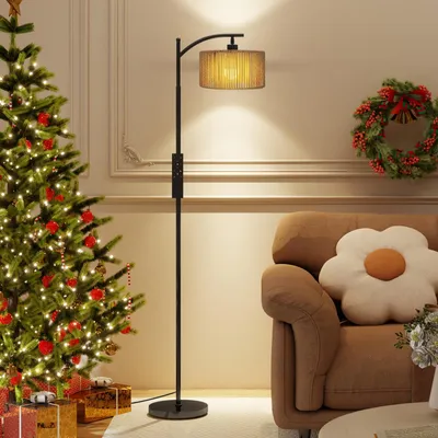 Image de Puluomis Lampadaire avec télécommande, Lampadaire avec intensité lumineuse variable en continu & 3 températures de couleur, E27 avec minuterie & abat-jour inclinable beige
