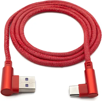 Produktbild von SYSTEM-S USB 3.1 Kabel 100cm Typ C Stecker zu 3.0 Typ A Stecker geflochten Winkel in Rot