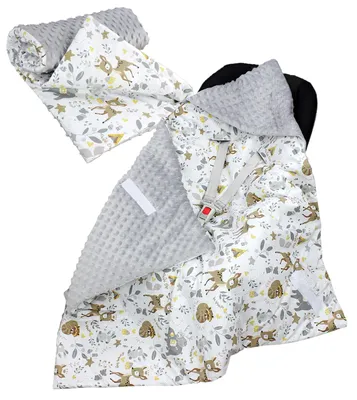 Produktbild von TupTam 2er SET Baby Decken Einschlagdecke 85x85 cm für Autositz Babyschale Babydecke Wiegendecke Minky Baumwolle, Farbe: Hirschkalb / Grau, Größe: Herbst/Winter - 85 cm x 85 cm