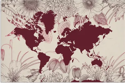 Produktbild von MuchoWow® Poster Weltkarte - Rot - Blumen 120x80 cm - Bilder