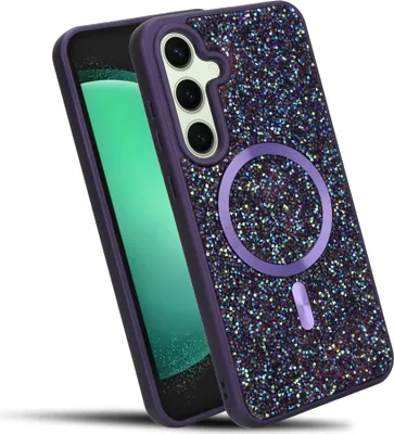 Produktbild von Cadorabo Hülle für Samsung Galaxy S24 FE Hülle Glitzer kompatibel mit MagSafe in LILA magnetische Handyhülle Sparkle Diamond für Samsung Galaxy S24 FE stoßfeste Diamant Crystal Schutzhülle mit Magnetkraft