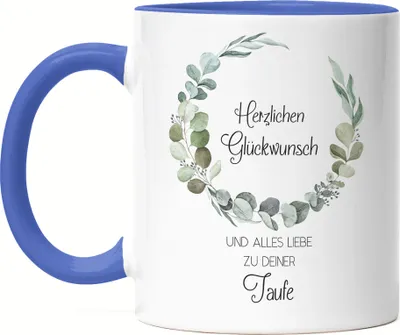 Produktbild von Herzlichen Glückwunsch Alles Liebe zur Taufe Tasse Blau Geschenk Patenkind Patenonkel Patentante Kirche