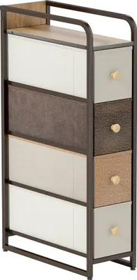 Produktbild von Kommode Schrank mit 4 Schubladen aus Vliesstoff Aufbewahrungsschrank mit Stahlrahmen, 20 x 47 x 84,5 cm, Mehrfarbig