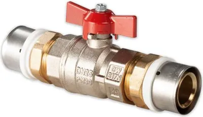 Produktbild von Selfio-Press Aluverbund Pressfitting  Kugelhahn 32 x 3 mm Flügelgriff rot TH + U Kontur