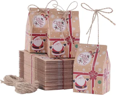 Produktbild von 50 Weihnachten Party Geschenkboxen Kraftpapier Süßigkeiten Taschen Adventskalender DIY
