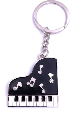 Produktbild von Onwomania Flügel Piano mit Noten und Kristallen Schlüsselanhänger Keychain aus Metall