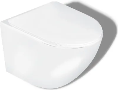 Produktbild von BADLAND Spülrandloses Hänge-WC Delos inkl. Slim WC Sitz mit Absenkatomatik und Schallschutzmatte, Weiß aus Keramik,