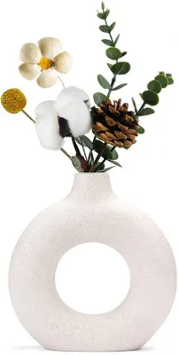 Produktbild von Keramische runde matte Vase weiß groß für Pampasgras Deko