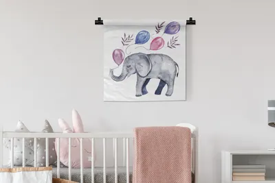 Produktbild von MuchoWow® Wandteppich Wandbehang Elefant - Aquarell - Luftballons 60x60 cm Tapisserie Dekoration Wandtuch - Dekorationen - Wand Decke