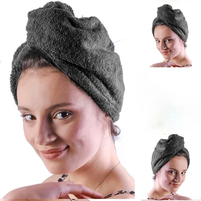 Immagine prodotto di Asciugamano per capelli in Cotonelogico, colore grigio, confezione da 2 pezzi, ad asciugatura rapida