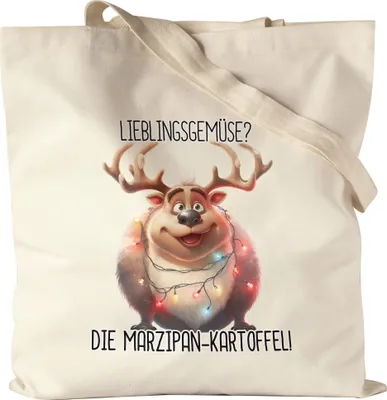 Produktbild von Lieblingsgemüse Marzipankartoffel Lustiges Rentier Jutebeutel Lichterkette Adventsgeschenk