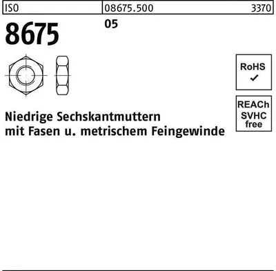 Produktbild von Reyher  Sechskantmu. mit Fasen ISO 8675 05 M 12 x 1,5 (100 Stück)