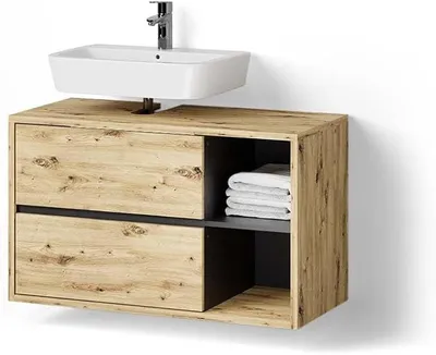 Image de Meuble sous-lavabo Vomano, en chêne artisanal, 100 x 60 cm