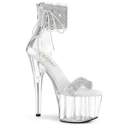 Produktbild von ADORE-727RS Pleaser Damen Plateau Riemchen Sandaletten Strass Manschette silber