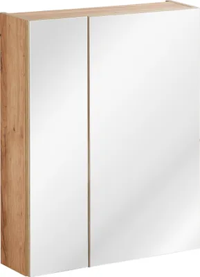 Produktbild von Badezimmerschrank Mit Spiegel 60 Cm, 2 Türen, Eiche Gold, Hängend
