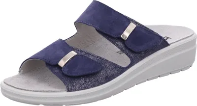 Produktbild von Rohde Damen Clogs Leder Klettverschluss Pantoletten Rivella 5732, Größe:42 EU, Farbe:Blau