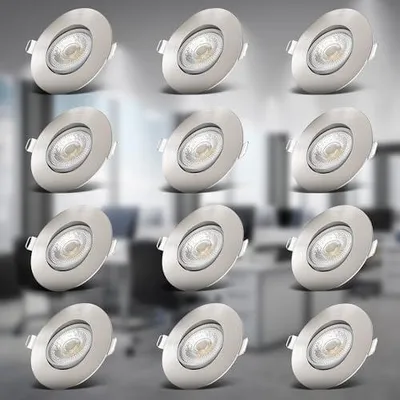 Obrázok produktu pre Zapustené bodové svietidlo 68mm sada 12 ks - 230V, 4,9W, 480lm, LED, teplá biela, matný nikel