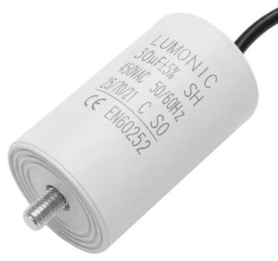 Motorstartkondensator 30µF 450V, 45x75mm, mit Kabel