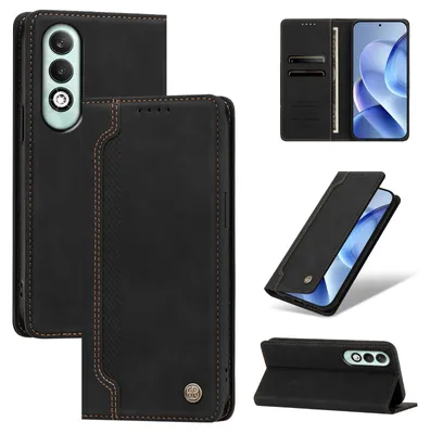 Image de Étui en cuirPolyuréthanepour Oppo K12X 5G, type portefeuille rabattable avec compartiments pour cartes et support intégré, couleur noire