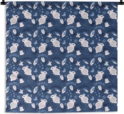Produktbild von MuchoWow® Wandteppich Wandbehang Kaninchen - Skandinavien - Muster 120x120 cm Tapisserie Dekoration Wandtuch - Modern - Baumwollgewebe