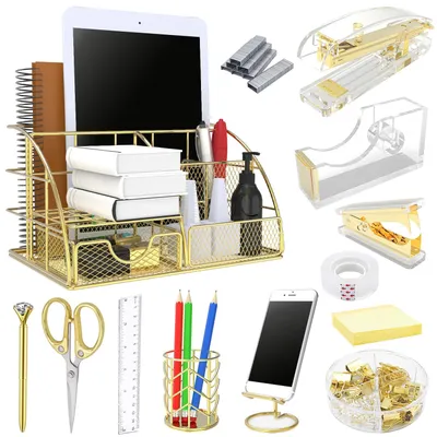 Image de Organisateur de bureau YOLOZAI, 13 pièces, fournitures de bureau et accessoires, organisateur de bureau