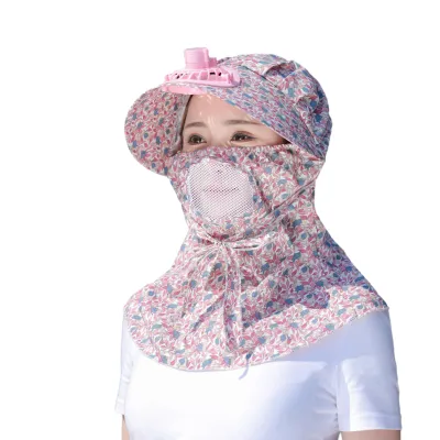 Produktbild von Fan Sonnenhut Starker Wind Kühlung Sonnenschirm Breite Krempe Ausgehöhltes Mesh Sonnenschutz Dekorativer Nackenschutz Outdoor Fan Cap Kopfbedeckung Hellrosa