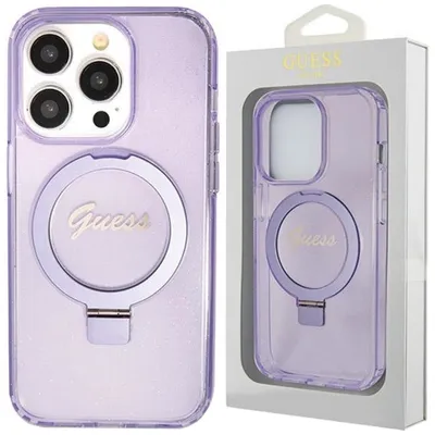 Produktbild von Etui Guess Ring Stand Script Glitter Magsafe Na Iphone 14 Pro - Fioletowe
