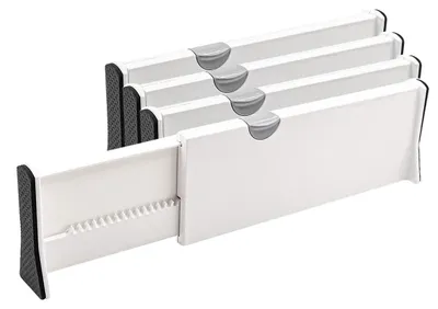 Produktbild von Schubladenteiler 4-teilig - Ausziehbar - Verstellbar - Schubladen-Organizer - Küche/Büro/Badezimmer - Schlankes Design, platzsparend
