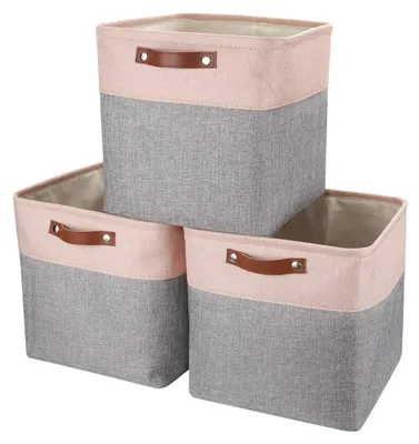 Image de Lot de 3 paniers de rangement en tissu, dimensions : 33 x 38 x 33 cm