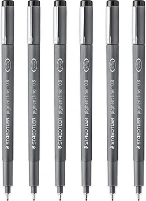 Productafbeelding van STAEDTLER 308 08-9 Pigment Liner fijne punt - Set van 6 - Zwarte inkt