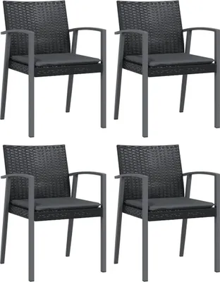 Imagen del producto de vidaXL: Juego de 4 sillas de jardín con cojines, color negro, 56,5 x 57 x 83 cm, fabricadas en polirratán