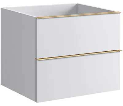 Obrázok produktu pre CERANO – Kúpeľňová skrinka pod umývadlo s úchytkou Velora – biela matná, zlatá úchytka – 69 x 53 x 46,5 cm